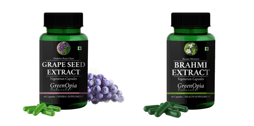 [BRSRYGAOBEMBGDYY] Grape-seed-extract-60-vegetarian-capsules, Brahmi-vegetarian-capsules Combo | Convenient Nutrition & Wellness Routine | Multi-Product Pack