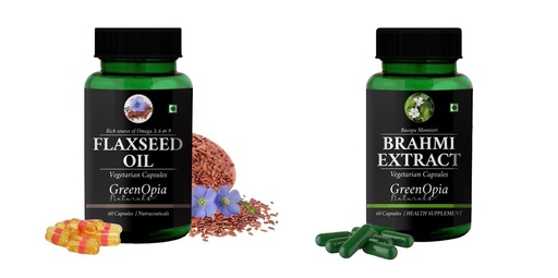 [BRSRYGAOBF6BU3DZ] Flax-seed-oil-vegetarian-capsules, Brahmi-vegetarian-capsules Combo | Convenient Nutrition & Wellness Routine | Multi-Product Pack