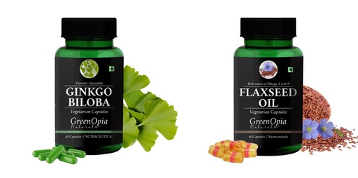 [BRSRYGAOBMBGEALV] Ginkgo-biloba-vegetarian-capsules, Flax-seed-oil-vegetarian-capsules Combo | Convenient Nutrition & Wellness Routine | Multi-Product Pack