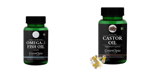 [BRSRYGAOBN6RSAD7] Fish-oil-capsules, Castor-oil-vegetarian-capsules Combo | Convenient Nutrition & Wellness Routine | Multi-Product Pack