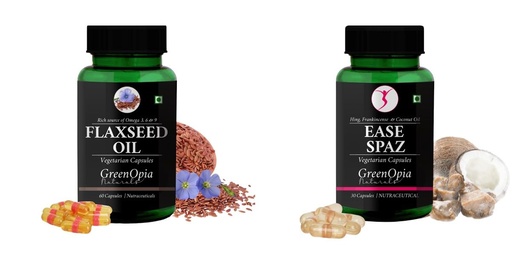 [BRSRYGAOAR7GCCAU] Flax-seed-oil-vegetarian-capsules, Ease-spaz-vegetarian-capsules Combo | Convenient Nutrition & Wellness Routine | Multi-Product Pack