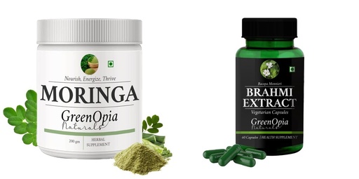 [BRSRYGAOA4OQYF3V] Moringa-oleifera-powder, Brahmi-vegetarian-capsules Combo | Convenient Nutrition & Wellness Routine | Multi-Product Pack