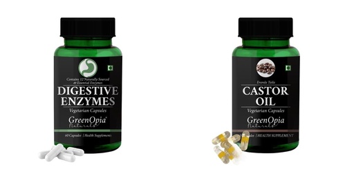 [BRSRYGAOCIBRQHY4] Digestive-enzymes-60-vegetarian-capsules, Castor-oil-vegetarian-capsules Combo | Convenient Nutrition & Wellness Routine | Multi-Product Pack
