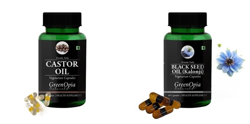 [BRSRYGAOBYHBQA3B] Castor-oil-vegetarian-capsules, Black-seed-oil-capsules Combo | Convenient Nutrition & Wellness Routine | Multi-Product Pack