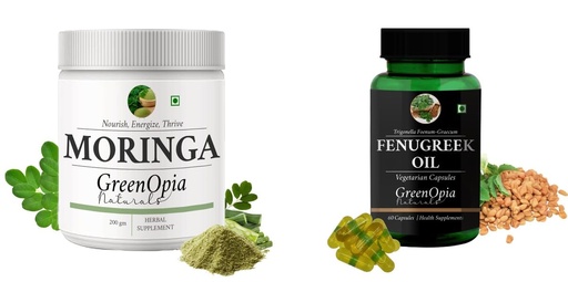 [BRSRYGAOBZYQ2DQ3] Moringa-oleifera-powder, Fenugreek-oil-vegetarian-capsules Combo | Convenient Nutrition & Wellness Routine | Multi-Product Pack
