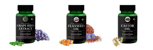 [BRSRYGAOB56G2FD3] Grape-seed-extract-60-vegetarian-capsules, Flax-seed-oil-vegetarian-capsules, Castor-oil-vegetarian-capsules Combo | Convenient Nutrition & Wellness Routine | Multi-Product