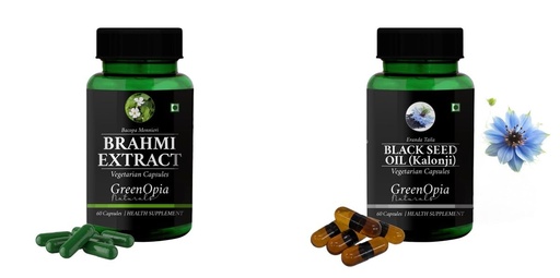 [BRSRYGAOBACQG2DK] Brahmi-vegetarian-capsules, Black-seed-oil-capsules Combo | Convenient Nutrition & Wellness Routine | Multi-Product Pack