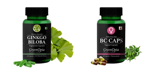 [BRSRYGAOBEJRYETO] Ginkgo-biloba-vegetarian-capsules, Bc-caps-vaginal-capsules Combo | Convenient Nutrition & Wellness Routine | Multi-Product Pack
