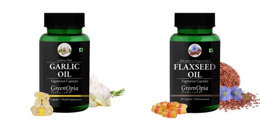 [BRSRYGAOBN6GY23P] Garlic-oil-vegetarian-capsules, Flax-seed-oil-vegetarian-capsules Combo | Convenient Nutrition & Wellness Routine | Multi-Product Pack