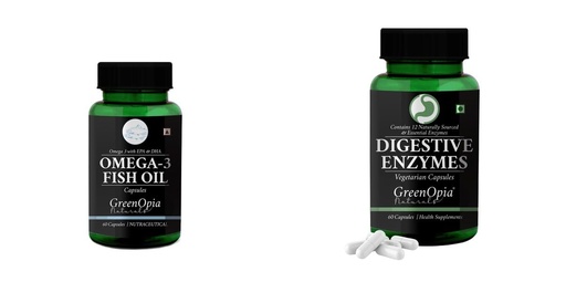 [BRSRYGAOAQBRMCQ7] Fish-oil-capsules, Digestive-enzymes-60-vegetarian-capsules Combo | Convenient Nutrition & Wellness Routine | Multi-Product Pack