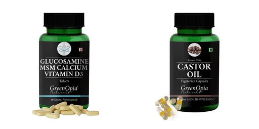 [BRSRYGAOAV5B6E35] Glucosamine-msm-tablets, Castor-oil-vegetarian-capsules Combo | Convenient Nutrition & Wellness Routine | Multi-Product Pack