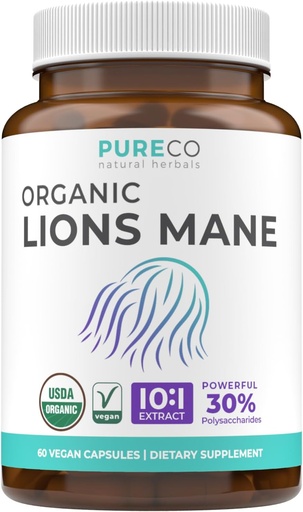 [BRSRM2Y2OIIGGH3H] Organic Lions Mane Supplement Capsules - USDA Organic Mushroom Supplement Capsules with 1000mg Lion's Mane 10:1 Extract per Serving with 30% Polysaccharides - Vegan & Non-GMO (1 Month Supply)