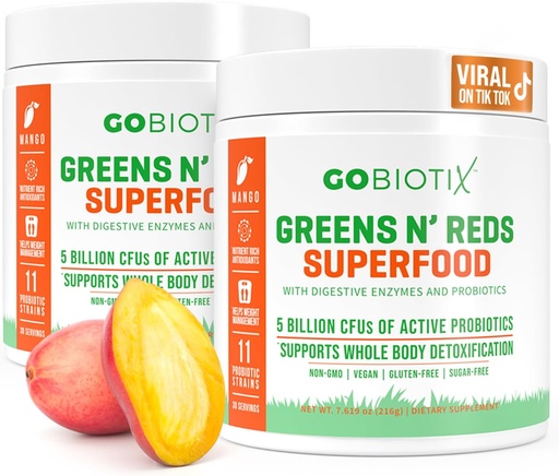 [BRSRMZAFOAMRM2TX] Trình hỗ trợ thực phẩm thượng hạng GBOTIX Super Greens và Reds Powder - Red and Green Super Food - Probio - Probitic - Enzymes và Beet Root Powder - Trích dẫn toàn bộ thực phẩm (Mango, 2 Pack)