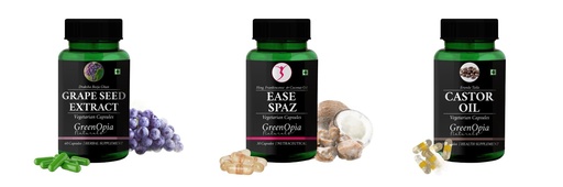 [BRSRYGAOBUBBOETZ] Grape-seed-extract-60-vegetarian-capsules, Ease-spaz-vegetarian-capsules, Castor-oil-vegetarian-capsules Combo | Convenient Nutrition & Wellness Routine | Multi-Product Pack