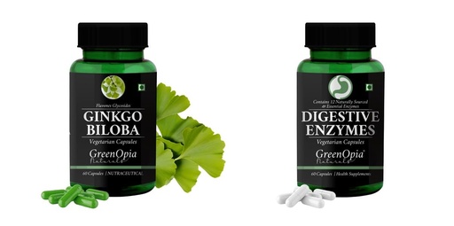 [BRSRYGAOBUAQED3Z] Ginkgo-biloba-vegetarian-capsules, Digestive-enzymes-60-vegetarian-capsules Combo | Convenient Nutrition & Wellness Routine | Multi-Product Pack
