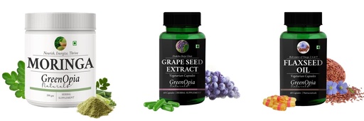 [BRSRYGAOBVYAO2Q4] Moringa-oleifera-powder, Grape-seed-extract-60-vegetarian-capsules, Flax-seed-oil-vegetarian-capsules Combo | Convenient Nutrition & Wellness Routine | Multi-Product Pack