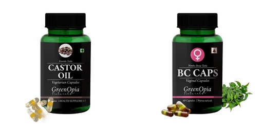 [BRSRYGAOBZ5WA336] Castor-oil-vegetarian-capsules, Bc-caps-vaginal-capsules Combo | Convenient Nutrition & Wellness Routine | Multi-Product Pack