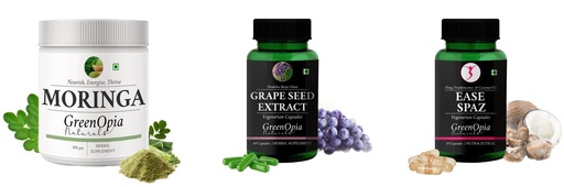 [BRSRYGAOB4MQ4ALX] Moringa-oleifera-powder, Grape-seed-extract-60-vegetarian-capsules, Ease-spaz-vegetarian-capsules Combo | Convenient Nutrition & Wellness Routine | Multi-Product Pack