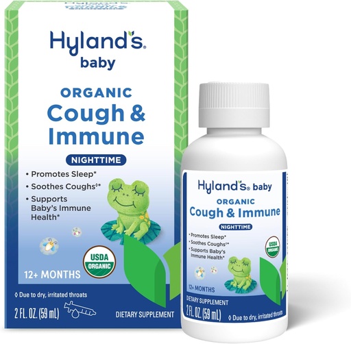 [BRSROYY3CEMGMA3O] Hyland's Baby Organic Cough Syrup and Immune Support with Agave, Elderberry and Pomegranate, Soothes Cough, and Supports Immunity, Nighttime, 2 Fl. Oz.
