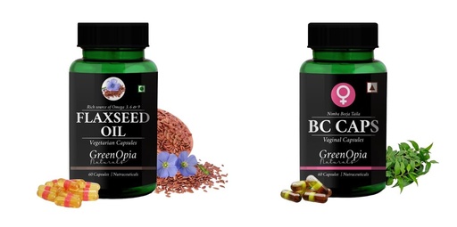 [BRSRYGAOB4DRAELB] Flax-seed-oil-vegetarian-capsules, Bc-caps-vaginal-capsules Combo | Convenient Nutrition & Wellness Routine | Multi-Product Pack