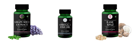 [BRSRYGAOB4BA4CI2] Grape-seed-extract-60-vegetarian-capsules, Fish-oil-capsules, Ease-spaz-vegetarian-capsules Combo | Convenient Nutrition & Wellness Routine | Multi-Product Pack