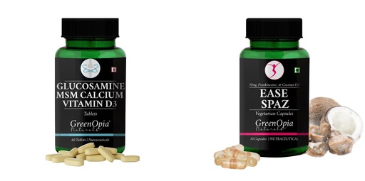 [BRSRYGAOB5YWOG3B] Glucosamine-msm-tablets, Ease-spaz-vegetarian-capsules Combo | Convenient Nutrition & Wellness Routine | Multi-Product Pack