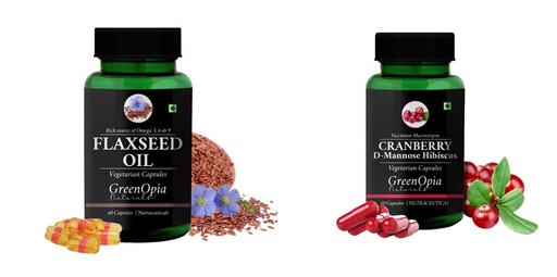 [BRSRYGAOB57AOHL5] Flax-seed-oil-vegetarian-capsules, Cranberry-d-mannose-hibiscus-capsules Combo | Convenient Nutrition & Wellness Routine | Multi-Product Pack