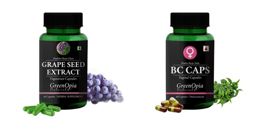 [BRSRYGAOBADR6AY6] Grape-seed-extract-60-vegetarian-capsules, Bc-caps-vaginal-capsules Combo | Convenient Nutrition & Wellness Routine | Multi-Product Pack