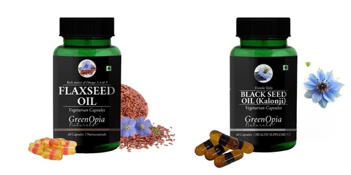 [BRSRYGAOBEFRAFD6] Flax-seed-oil-vegetarian-capsules, Black-seed-oil-capsules Combo | Convenient Nutrition & Wellness Routine | Multi-Product Pack