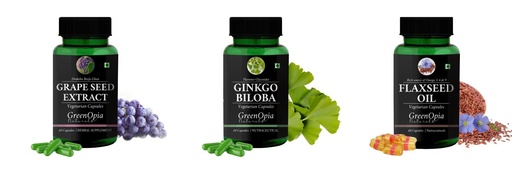 [BRSRYGAOBF7BSET3] Grape-seed-extract-60-vegetarian-capsules, Ginkgo-biloba-vegetarian-capsules, Flax-seed-oil-vegetarian-capsules Combo | Convenient Nutrition & Wellness Routine | Multi-Produ