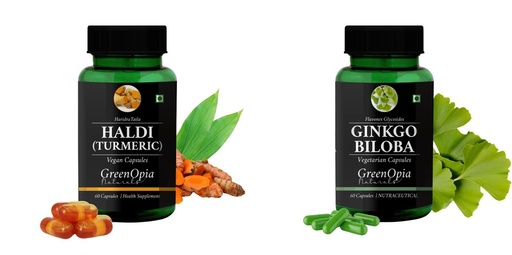 [BRSRYGAOBF6WKCYU] Haldi-oil-vegetarian-capsules, Ginkgo-biloba-vegetarian-capsules Combo | Convenient Nutrition & Wellness Routine | Multi-Product Pack