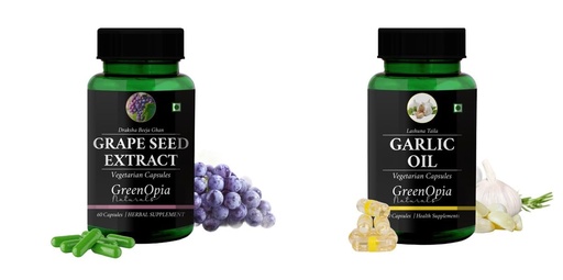 [BRSRYGAOBMCAGC32] Grape-seed-extract-60-vegetarian-capsules, Garlic-oil-vegetarian-capsules Combo | Convenient Nutrition & Wellness Routine | Multi-Product Pack
