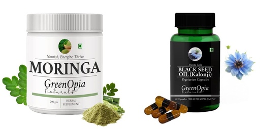[BRSRYGAOBMBBS3DD] Moringa-oleifera-powder, Black-seed-oil-capsules Combo | Convenient Nutrition & Wellness Routine | Multi-Product Pack
