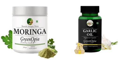 [BRSRYGAOAQJWMYLL] Moringa-oleifera-powder, Garlic-oil-vegetarian-capsules Combo | Convenient Nutrition & Wellness Routine | Multi-Product Pack