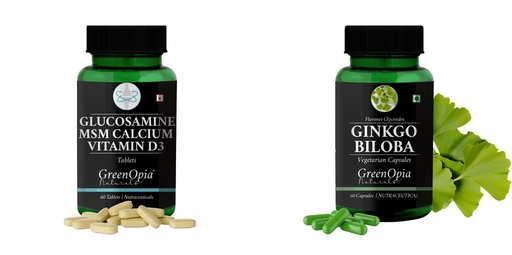 [BRSRYGAOAQBBSF3L] Glucosamine-msm-tablets, Ginkgo-biloba-vegetarian-capsules Combo | Convenient Nutrition & Wellness Routine | Multi-Product Pack