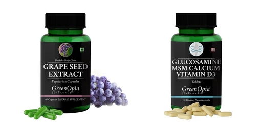 [BRSRYGAOARYBSCTA] Grape-seed-extract-60-vegetarian-capsules, Glucosamine-msm-tablets Combo | Convenient Nutrition & Wellness Routine | Multi-Product Pack