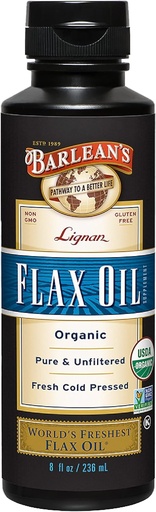 [BRSWIYTYDEIB6ELE] Barlean's Organic Lignan Flaxseed Oil Liquid Supplement from Cold Pressed Flax Seeds, 7,230 mg ALA Omega-3 Fatty Acids for Skin and Hair Care, Vegan & Gluten Free, 8 oz