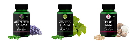 [BRSRYGAOAUHRMADG] Grape-seed-extract-60-vegetarian-capsules, Ginkgo-biloba-vegetarian-capsules, Ease-spaz-vegetarian-capsules Combo | Convenient Nutrition & Wellness Routine | Multi-Product P