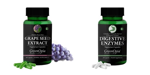 [BRSRYGAOAAHR4D3Z] Grape-seed-extract-60-vegetarian-capsules, Digestive-enzymes-60-vegetarian-capsules Combo | Convenient Nutrition & Wellness Routine | Multi-Product Pack