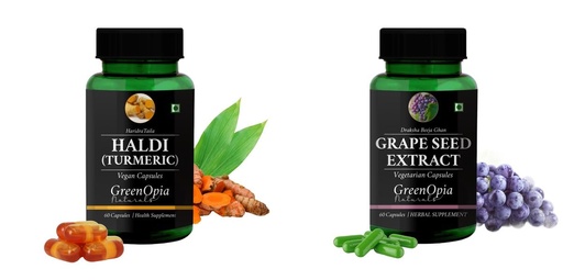 [BRSRYGAOBUMWKET3] Haldi-oil-vegetarian-capsules, Grape-seed-extract-60-vegetarian-capsules Combo | Convenient Nutrition & Wellness Routine | Multi-Product Pack