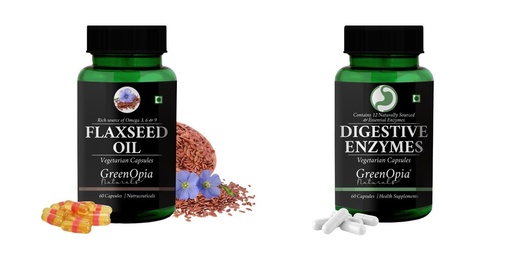 [BRSRYGAOAQIWCET6] Flax-seed-oil-vegetarian-capsules, Digestive-enzymes-60-vegetarian-capsules Combo | Convenient Nutrition & Wellness Routine | Multi-Product Pack