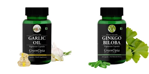 [BRSRYGAOAAHQYALX] Garlic-oil-vegetarian-capsules, Ginkgo-biloba-vegetarian-capsules Combo | Convenient Nutrition & Wellness Routine | Multi-Product Pack