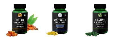 [BRSRYGAOBAMA4FDO] Haldi-oil-vegetarian-capsules, Fish-oil-double-strength, Brahmi-vegetarian-capsules Combo | Convenient Nutrition & Wellness Routine | Multi-Product Pack