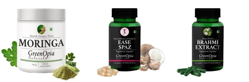 [BRSRYGAOBZ6BAD3J] Moringa-oleifera-powder, Ease-spaz-vegetarian-capsules, Brahmi-vegetarian-capsules Combo | Convenient Nutrition & Wellness Routine | Multi-Product Pack