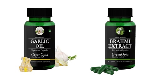 [BRSRYGAOBECQOHY3] Garlic-oil-vegetarian-capsules, Brahmi-vegetarian-capsules Combo | Convenient Nutrition & Wellness Routine | Multi-Product Pack