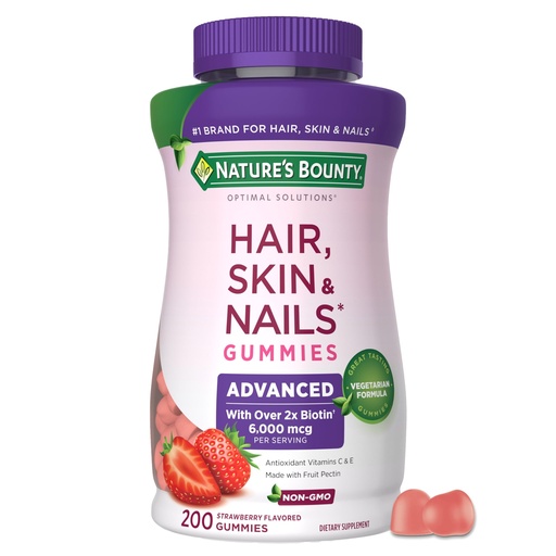 [BRSRAGAOOFYWECTD] Nature’s Bounty Optimal Solutions Advanced Hair, Skin and Nails Pectin Gummies, 2x Biotin Per Serving, No Stick Gummy, Vegetarian Formula, Strawberry Flavor, 200 ct, 100 Total Servings