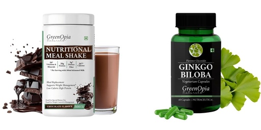 [BRSRYGAOBF5WKDI6] Nutritional-meal-shake-chocolate, Ginkgo-biloba-vegetarian-capsules Combo | Convenient Nutrition & Wellness Routine | Multi-Product Pack