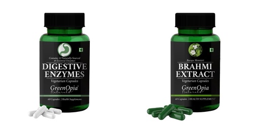 [BRSRYGAOBYMGCDQY] Digestive-enzymes-60-vegetarian-capsules, Brahmi-vegetarian-capsules Combo | Convenient Nutrition & Wellness Routine | Multi-Product Pack