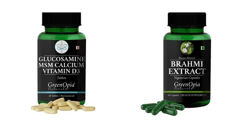 [BRSRYGAOBF6WKC3X] Glucosamine-msm-tablets, Brahmi-vegetarian-capsules Combo | Convenient Nutrition & Wellness Routine | Multi-Product Pack