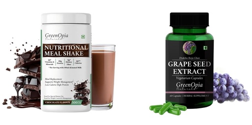 [BRSRYGAOBMIRGYLX] Nutritional-meal-shake-chocolate, Grape-seed-extract-60-vegetarian-capsules Combo | Convenient Nutrition & Wellness Routine | Multi-Product Pack